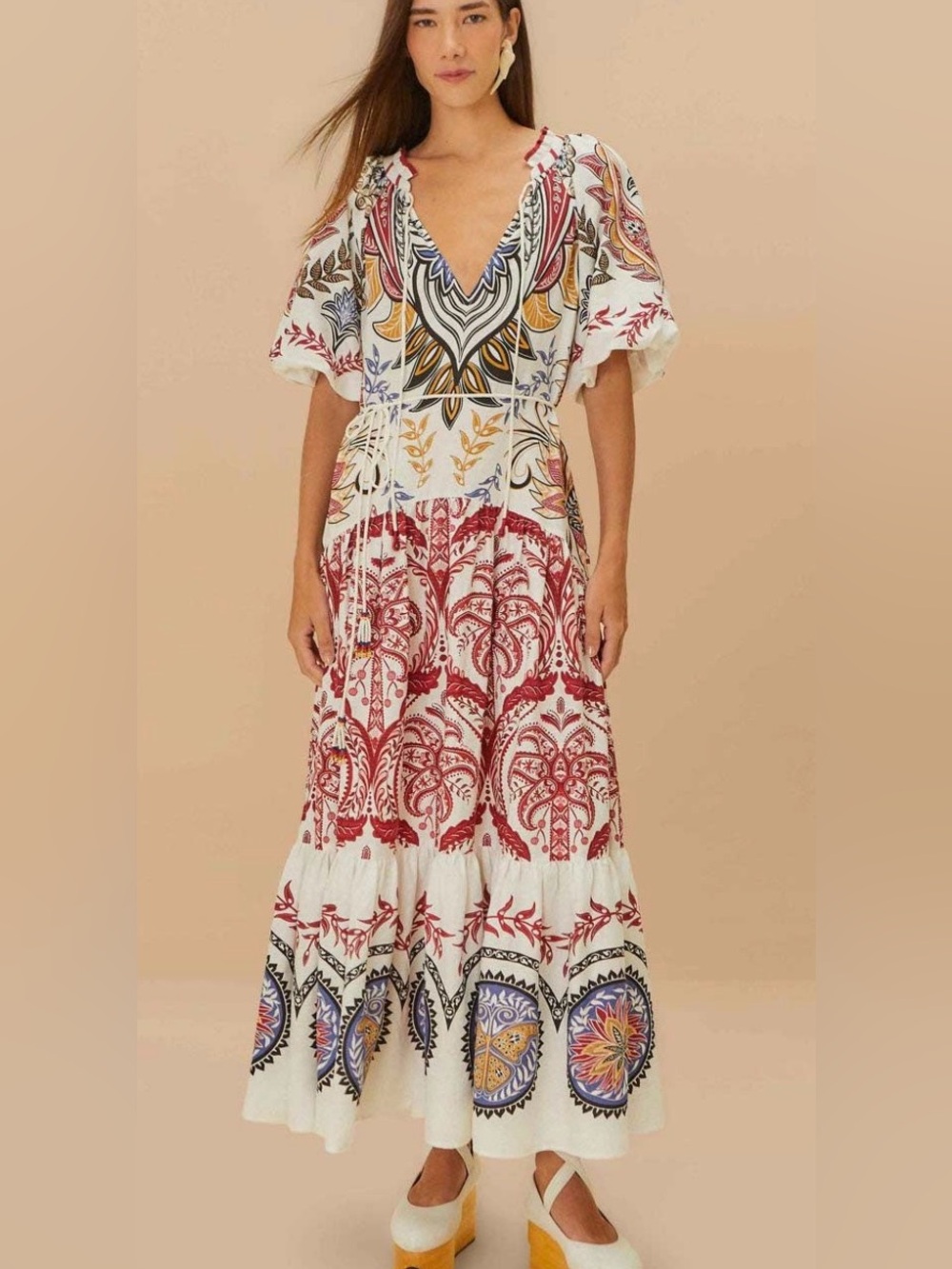 Farm Rio Tropical Boho Glam V neck Floral Maxi Dress Size: M retail $330 EUC